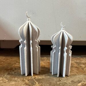 Ramadan Handmade 3D Printed Marble Color Decorative Mosque Figurines Set of 2